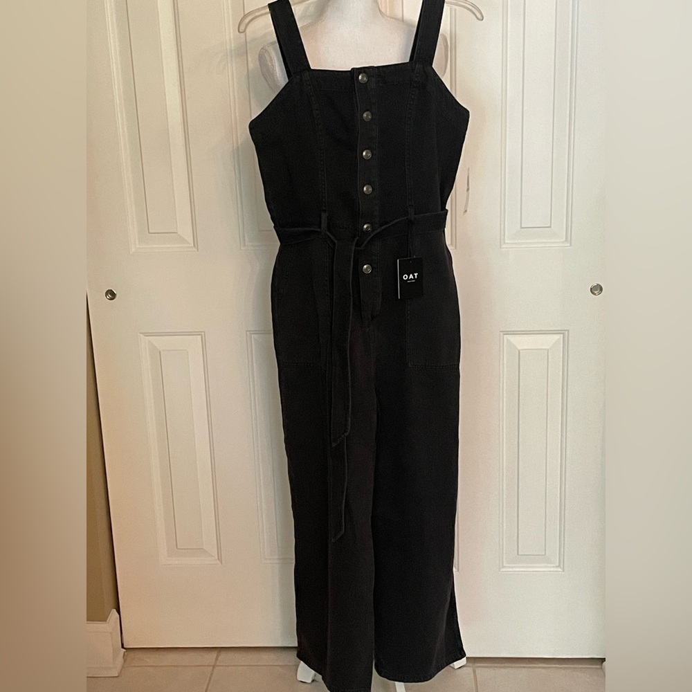 Oat New York Jumpsuit Volcano Black Denim Button-Front Cropped Denim NWT Size 8